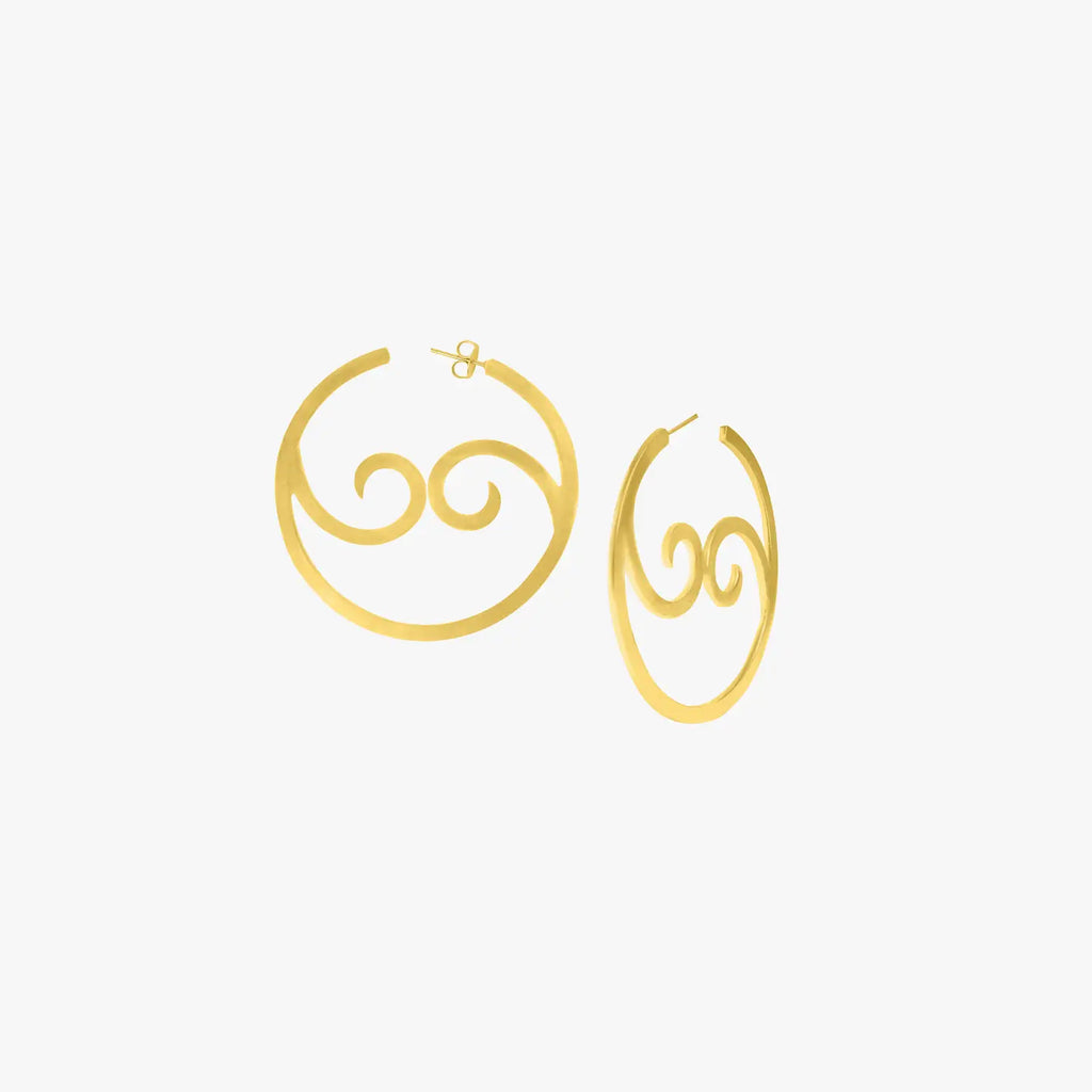 Yin Yang Wave Hoops - Large - Gold Tone image 1