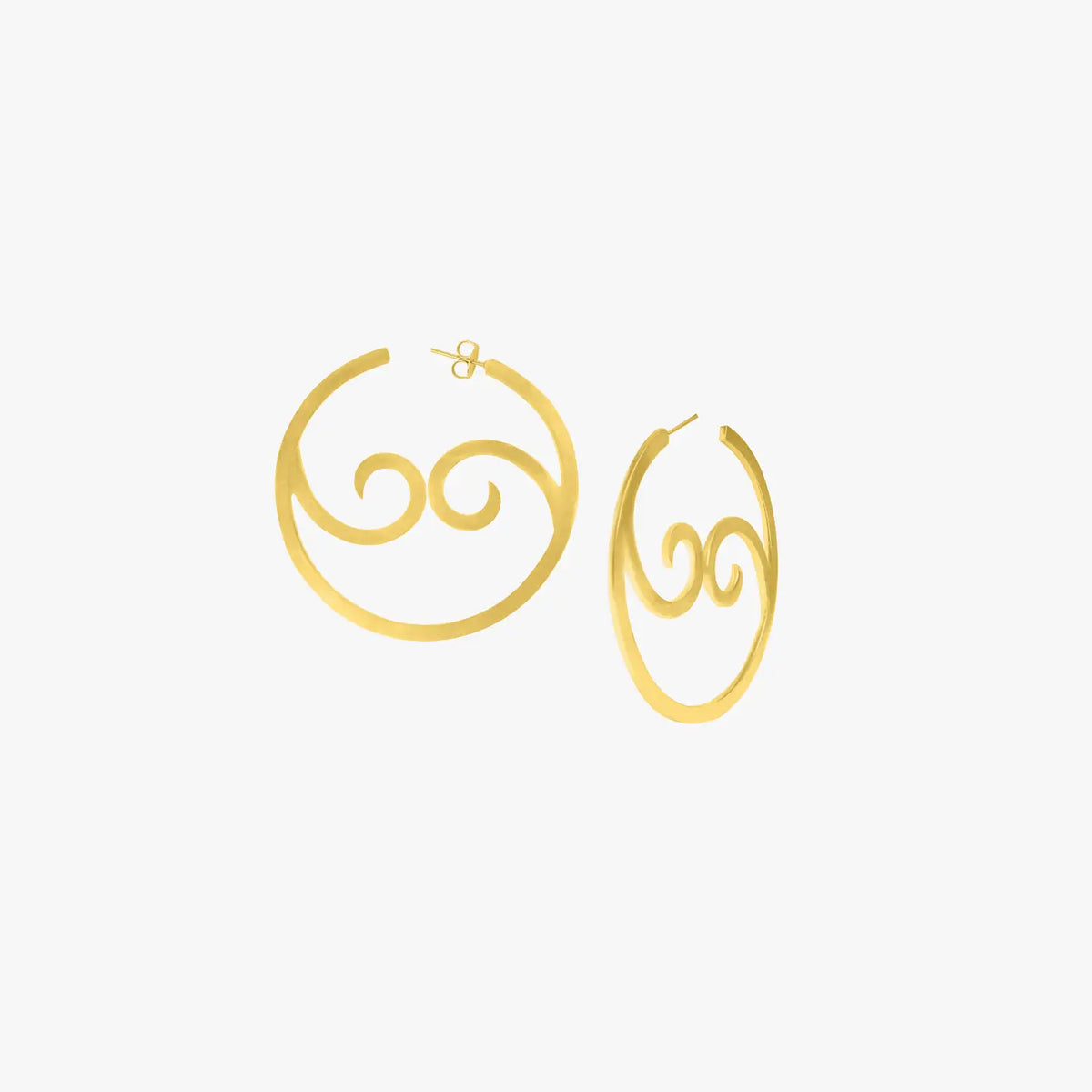 Yin Yang Wave Hoops - Large - Gold Tone image 1