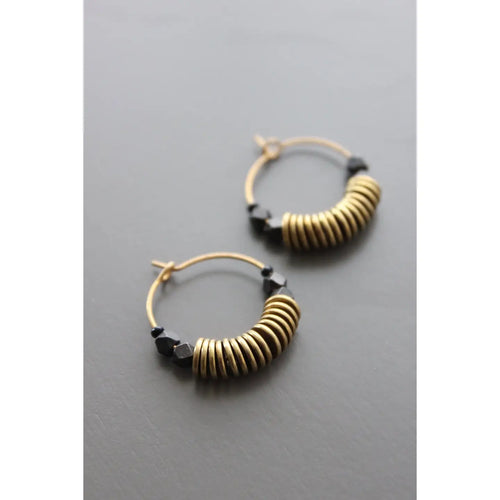 Brass Discs and Hematite Hoop Earrings image 0
