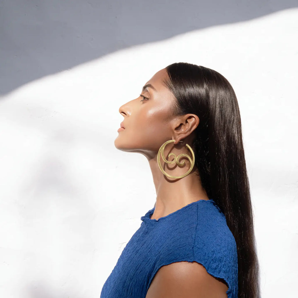 Yin Yang Wave Hoops - Large - Gold Tone image 0